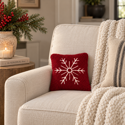 Red Boucle Snowflake Accent Pillow - Image 1