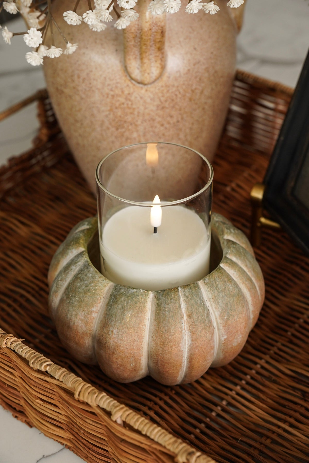 Weathered Cement Pumpkin Decorative Bowl - Image 1