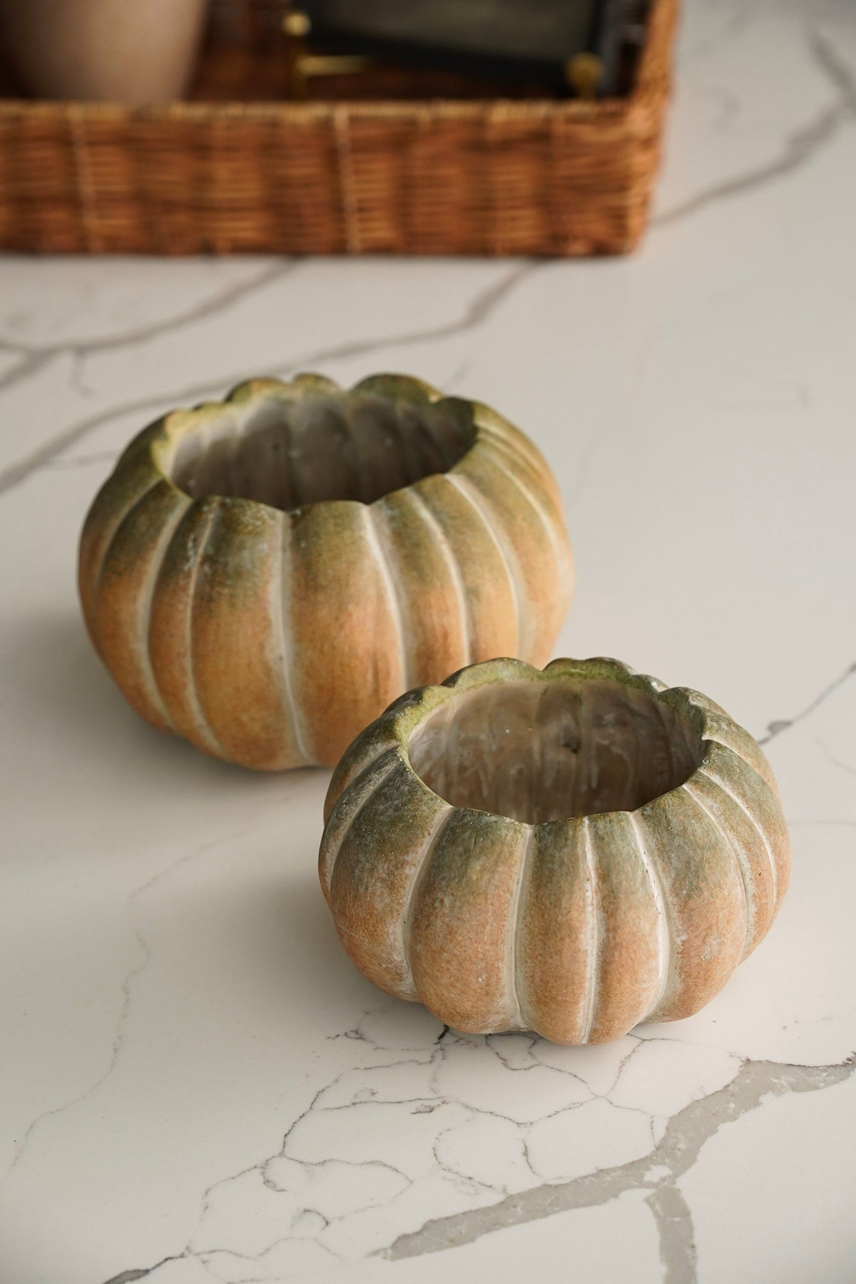 Weathered Cement Pumpkin Decorative Bowl - Image 2