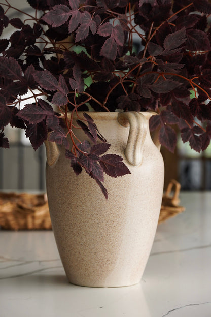 Tall Cream Ceramic Four-Handle Vase - Image 2