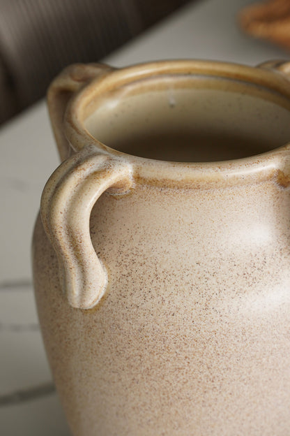 Tall Cream Ceramic Four-Handle Vase - Image 3