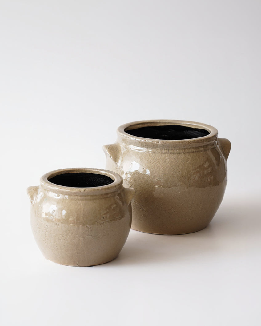 Beige Ceramic Handled Crock - Image 1