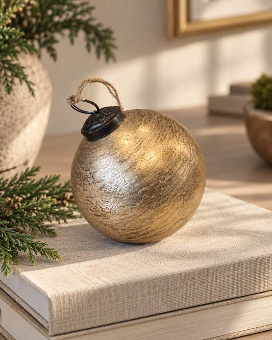 Antique Gold Foil Glass Christmas Ornament - Image 1