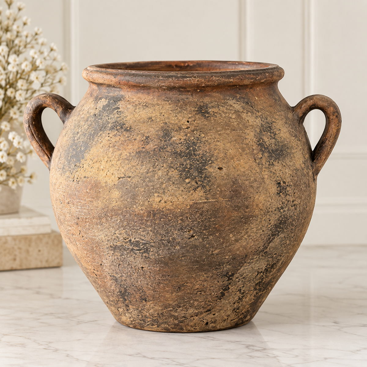 Large Aged Terracotta Handled Vase - Image 1
