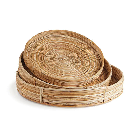 Natural Rattan Round Nesting Trays, Set of 3 - Image 1