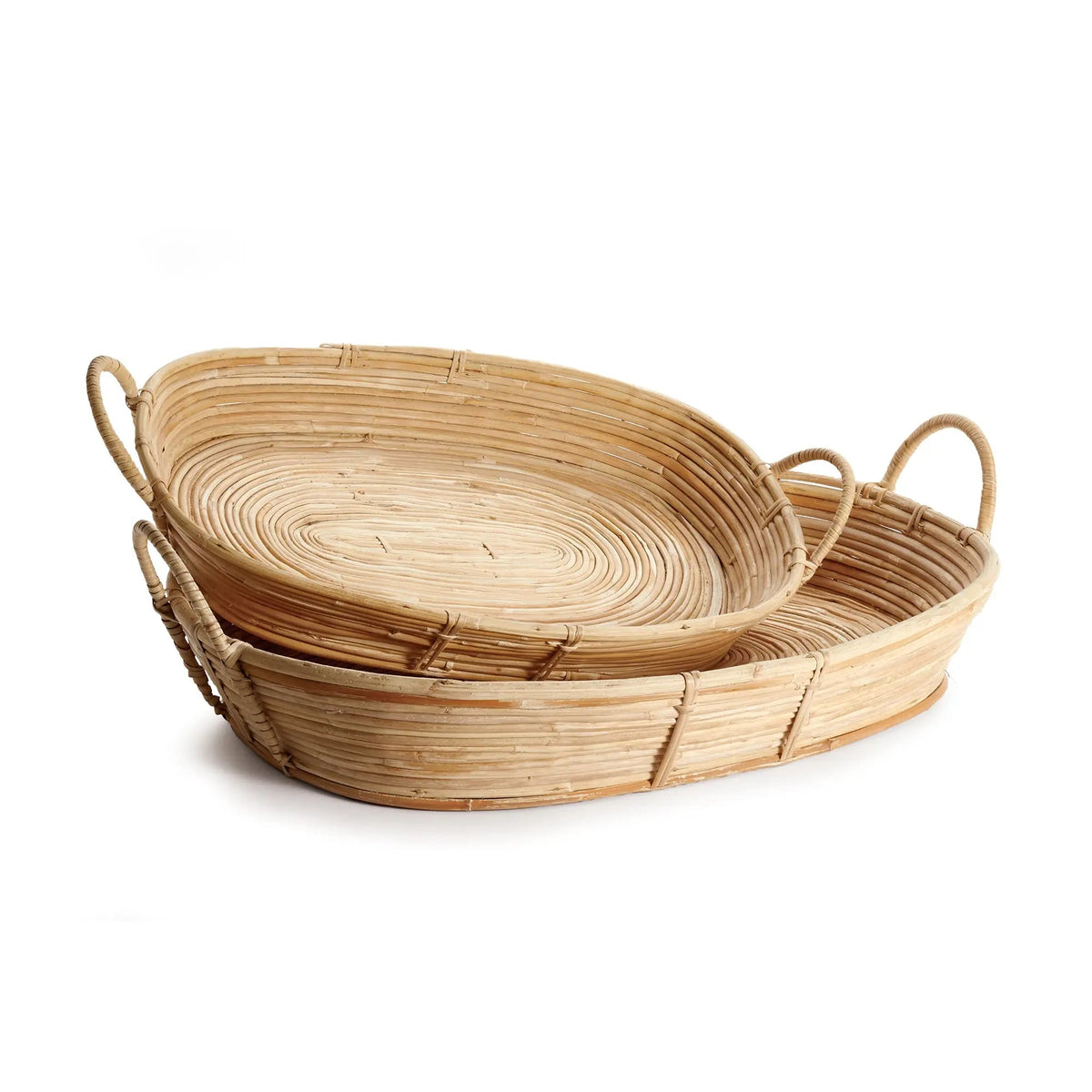 Natural Rattan Handled Trays, Set of 2 - Image 1