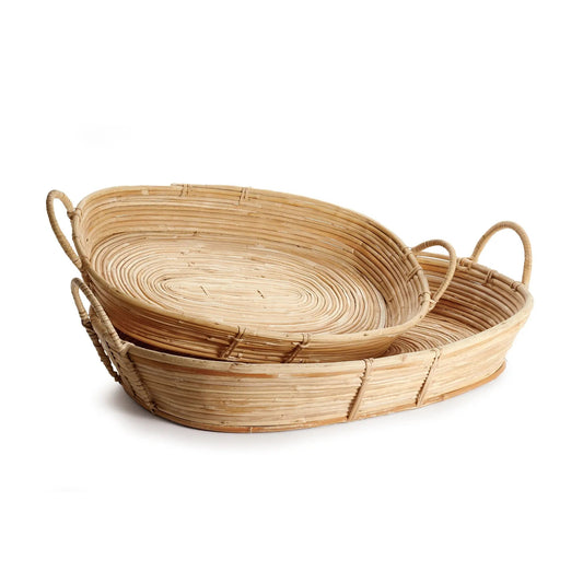Natural Rattan Handled Trays, Set of 2 - Image 1