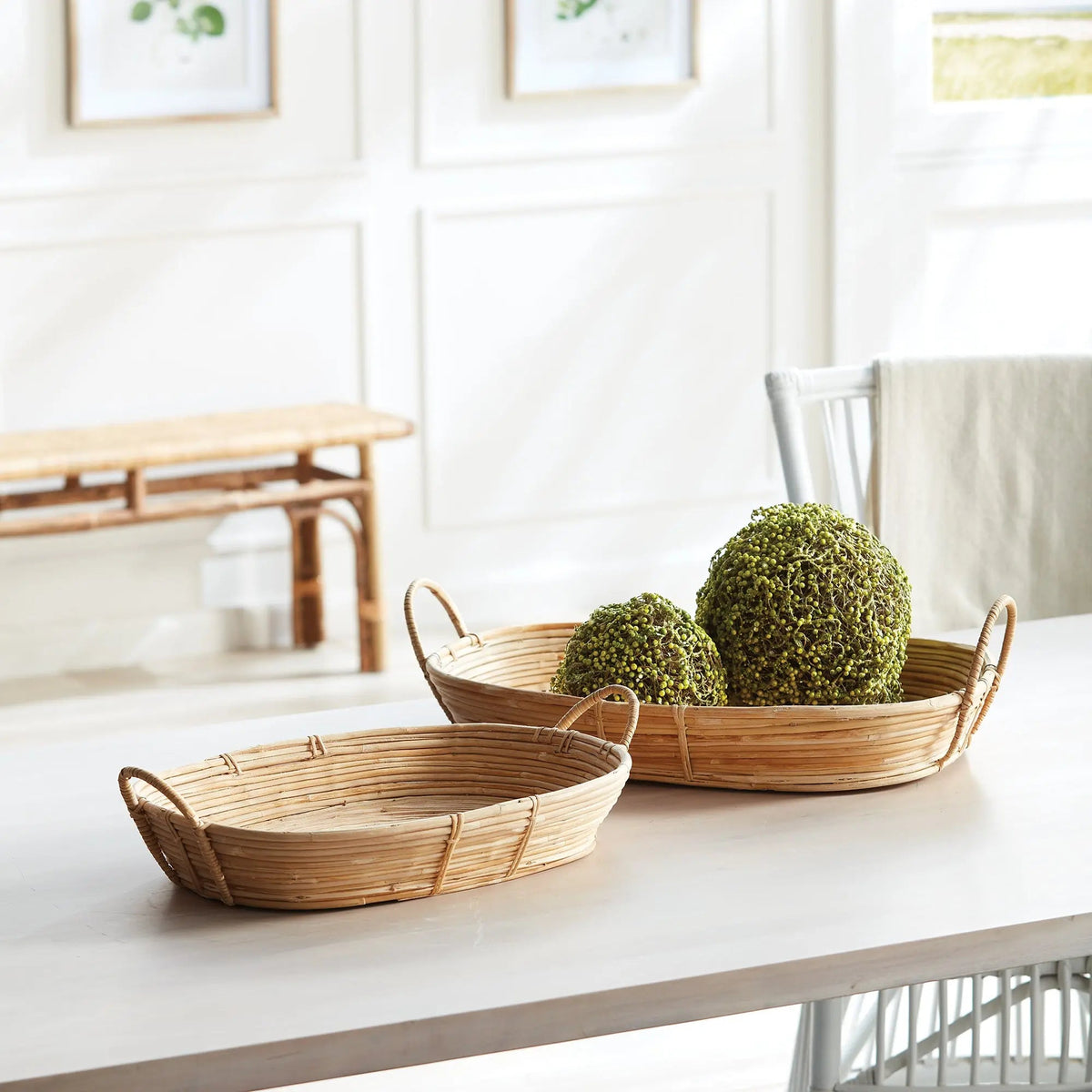 Natural Rattan Handled Trays, Set of 2 - Image 2