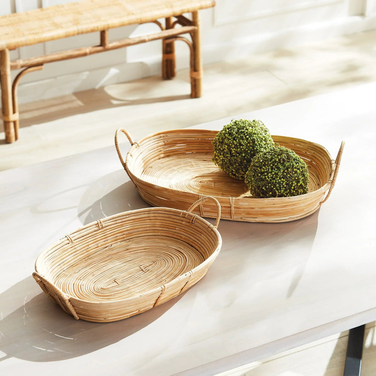 Natural Rattan Handled Trays, Set of 2 - Image 3
