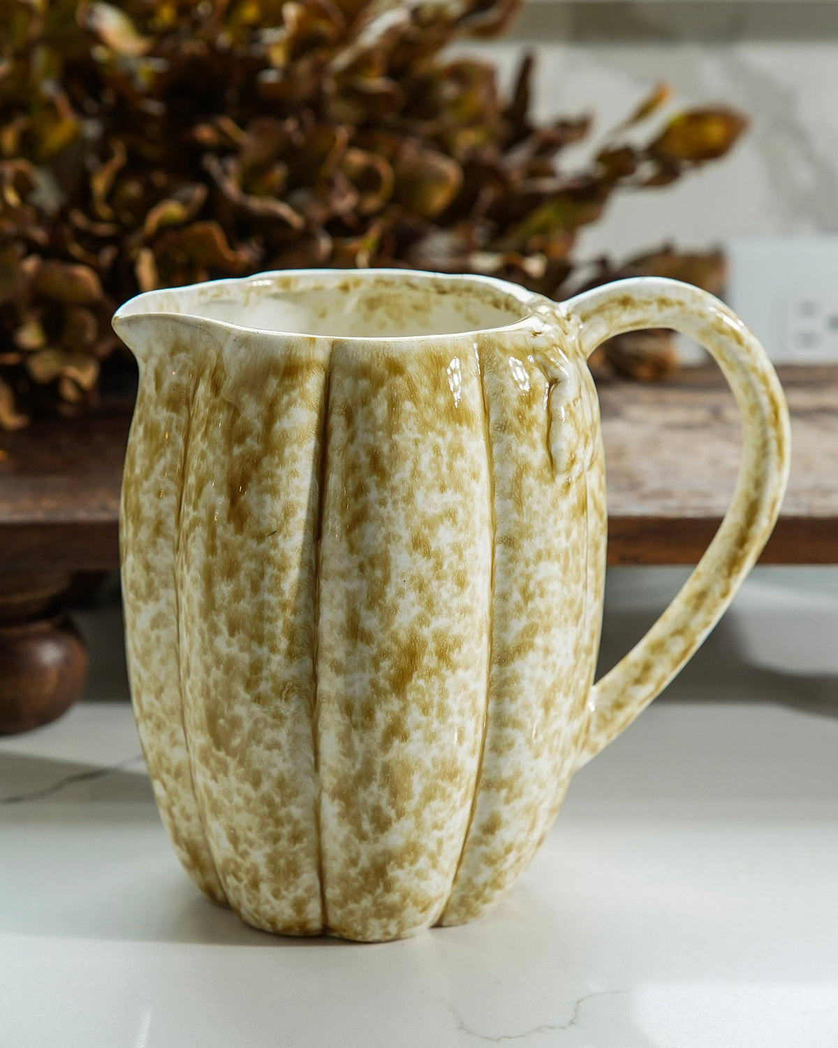 Cream Stoneware Pumpkin Pitcher & Vase - Image 1