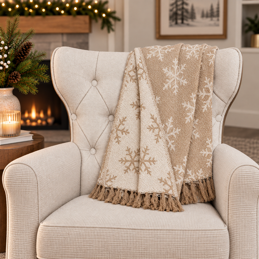 Neutral Jacquard Snowflake Throw Blanket - Image 1