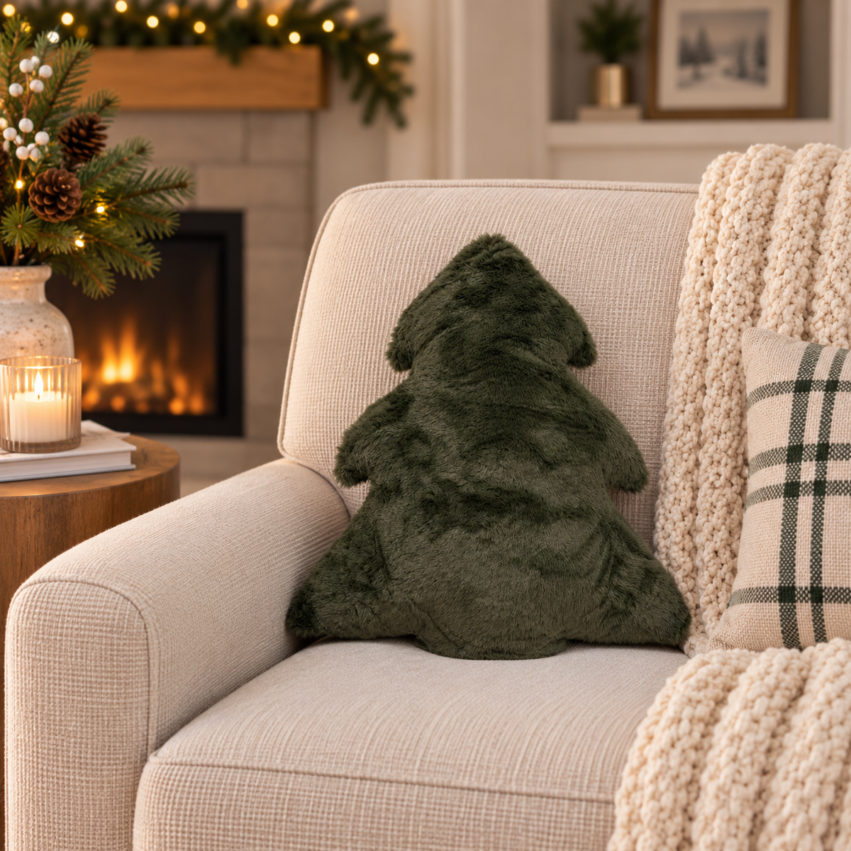 Green Faux Fur Tree Decorative Pillow - Image 1