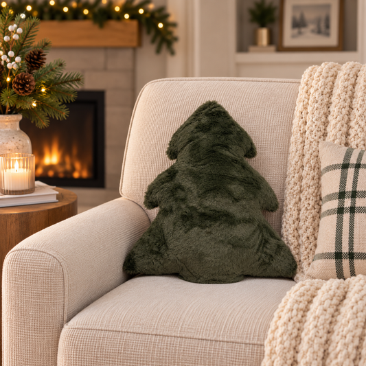 Green Faux Fur Tree Decorative Pillow - Image 1