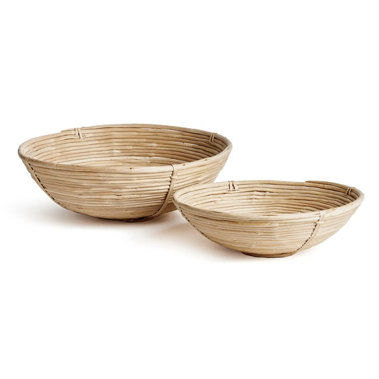 Natural Rattan Low Decorative Bowls, Set of 2 - Image 1