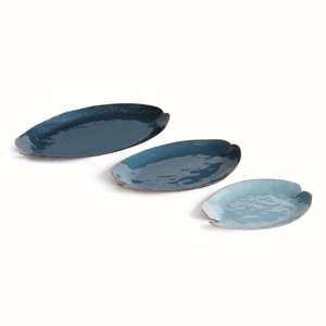Blue Lily-Pad Decorative Trays, Set of 3 - Image 1