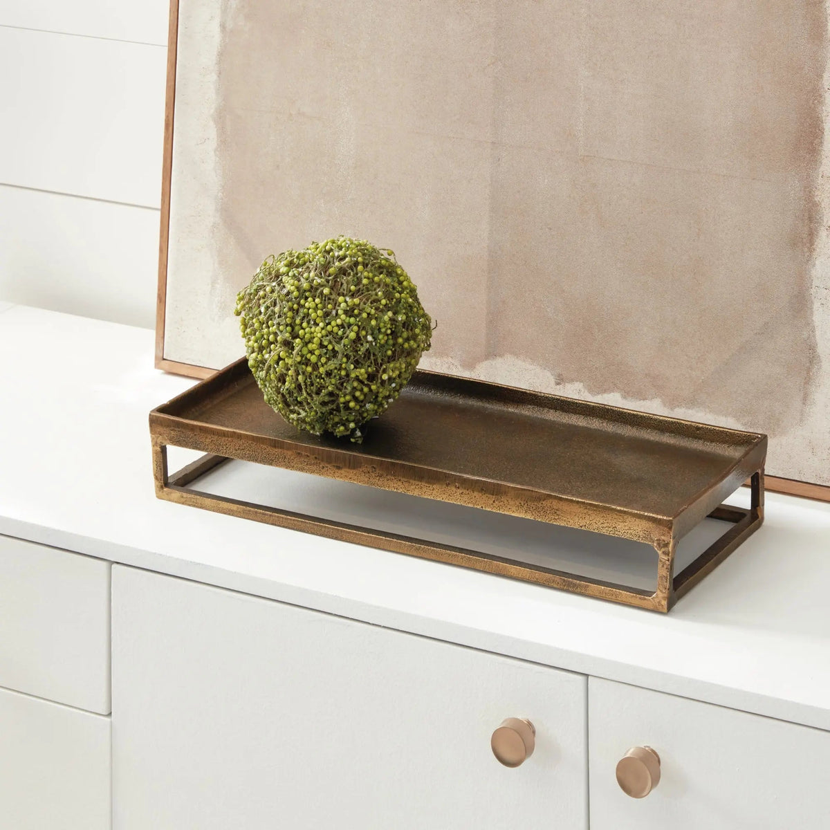 Antique Brass Raised Rectangular Display Tray - Image 3