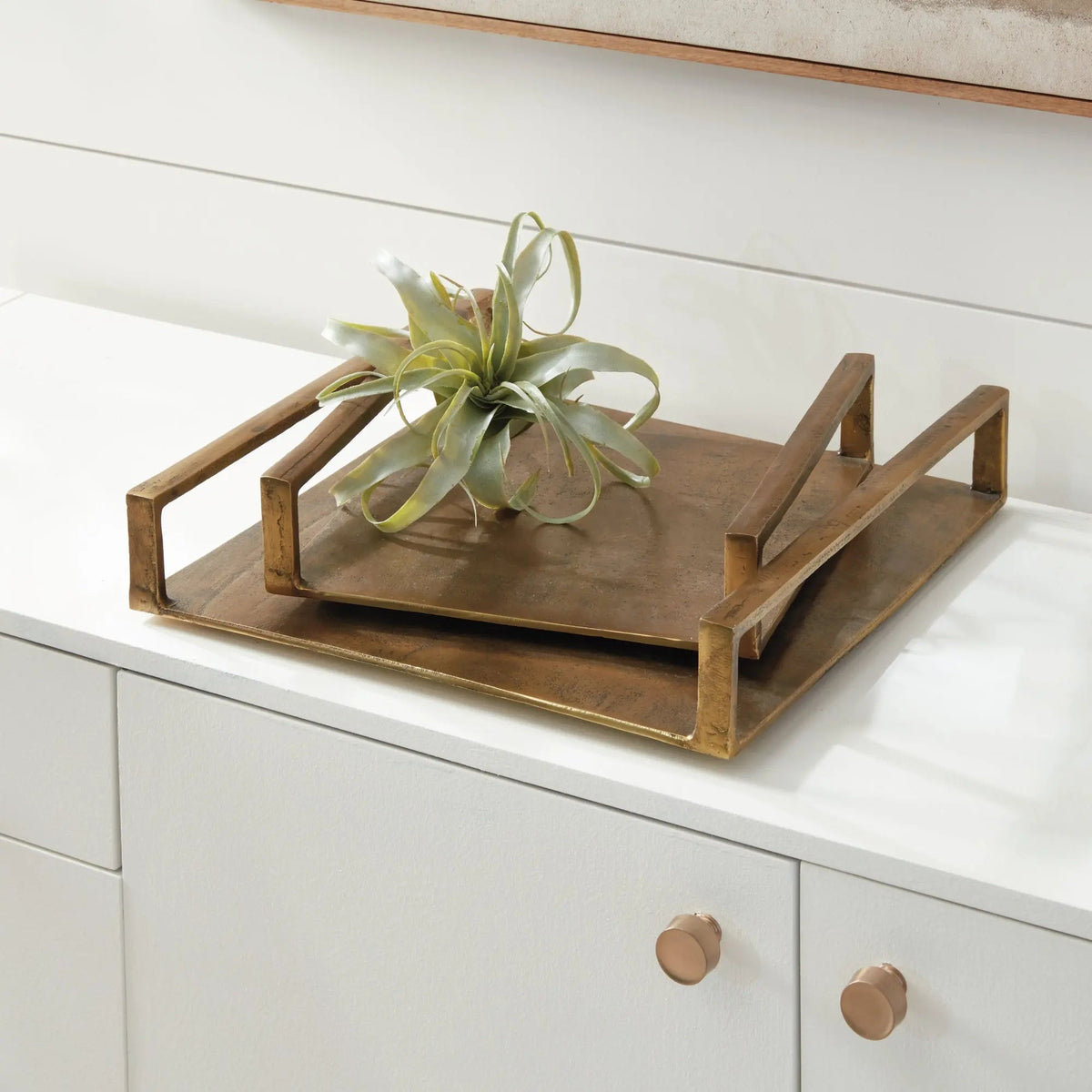 Large Antique Brass Square Decorative Tray - Image 4